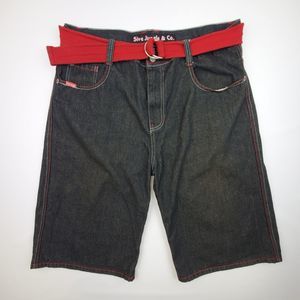 5IVE JUNGLE & CO BLACK DENIM SHORTS RED BELT